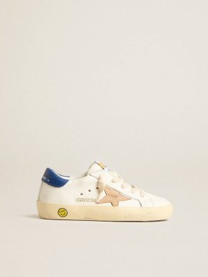 Boys (4-10 Years) Young Super-Star In Nappa Leather With A Beige Star And Blue Heel Tab Kids Golden Goose - 1