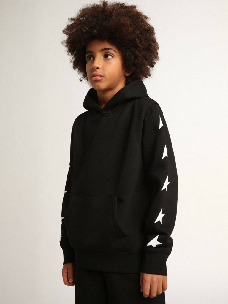 Boys’ Hooded Sweatshirt In Black With Contrasting White Stars Kids Black Golden Goose Topwear Selection (4-12 Years) - 2