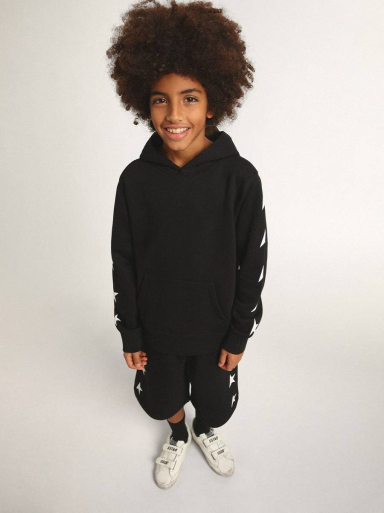 Boys’ Hooded Sweatshirt In Black With Contrasting White Stars Kids Black Golden Goose Topwear Selection (4-12 Years) - 3