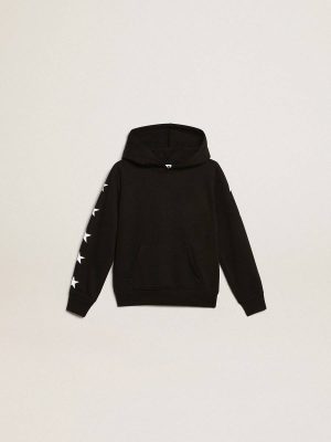 Boys’ Hooded Sweatshirt In Black With Contrasting White Stars Kids Black Golden Goose Topwear Selection (4-12 Years) - 1