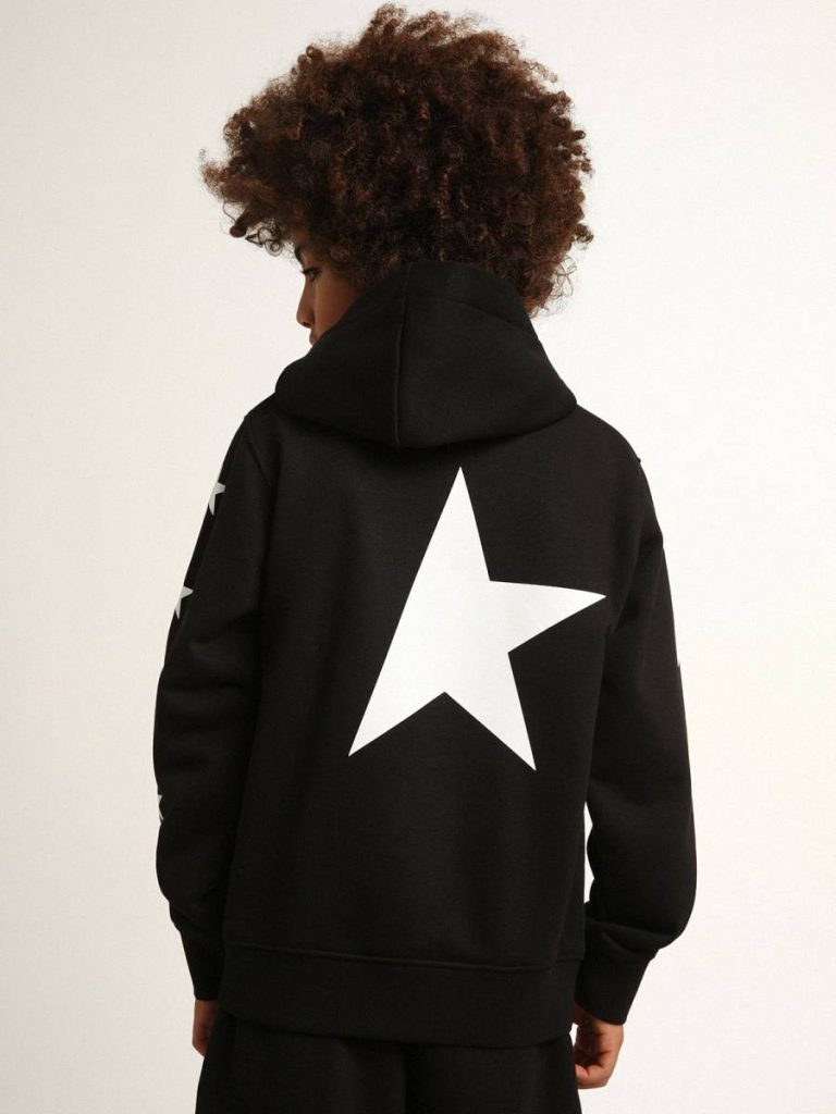 Boys’ Hooded Sweatshirt In Black With Contrasting White Stars Kids Black Golden Goose Topwear Selection (4-12 Years) - 4