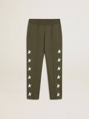 Boys' Military-Green Joggers With White Stars Golden Goose Bottomwear Selection (4-12 Years) Kids Military Green - 1