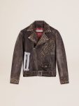 Coats & Jackets Black Men Golden Goose Men's Leather Biker Jacket With Hammered Studs And Adhesive Tape - 1