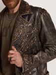 Coats & Jackets Black Men Golden Goose Men's Leather Biker Jacket With Hammered Studs And Adhesive Tape - 2