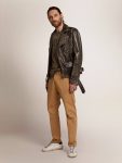 Coats & Jackets Black Men Golden Goose Men's Leather Biker Jacket With Hammered Studs And Adhesive Tape - 3