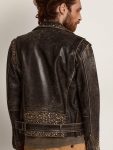 Coats & Jackets Black Men Golden Goose Men's Leather Biker Jacket With Hammered Studs And Adhesive Tape - 4