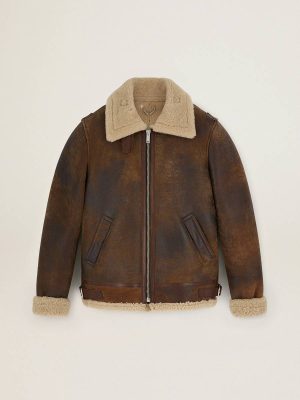 Coats & Jackets Brown And Beige Journey Collection Arvel Shearling Jacket Men Golden Goose - 1