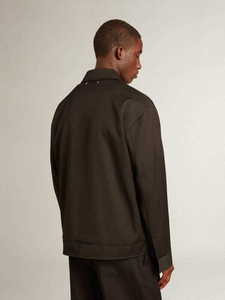 Coats & Jackets Men Black Golden Goose Men’s Zip-Up Jacket In Black Wool Gabardine - 4