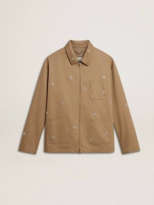 Coats & Jackets Men's Beige Jacket With Floral Embroidery And Full Zip Golden Goose Beige Men - 1