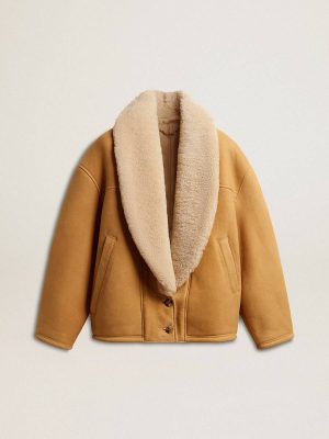 Coats & Jackets Women Brown Women's Sheepskin Jacket With A Wide Shearling Shawl Collar Golden Goose - 1
