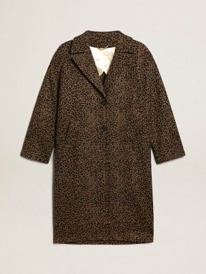 Coats & Jackets Women Women's Single-Breasted Cocoon Coat In Wool With Jacquard Motif Golden Goose Animal Tones - 1