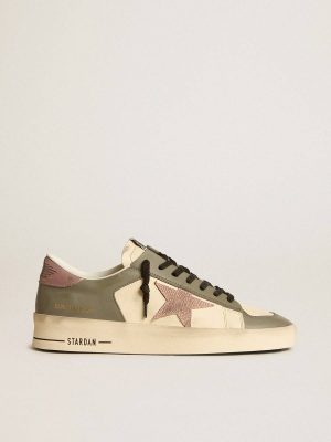 Cream And Gray Men's Stardan Ltd In Gray Leather With A Pink Leather Star And Heel Tab Golden Goose Men Stardan - 1
