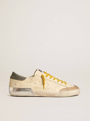 Cream Men Men's Super-Star In Leather With Perforated Star And Gray Suede Heel Tab Super-Star Golden Goose - 1