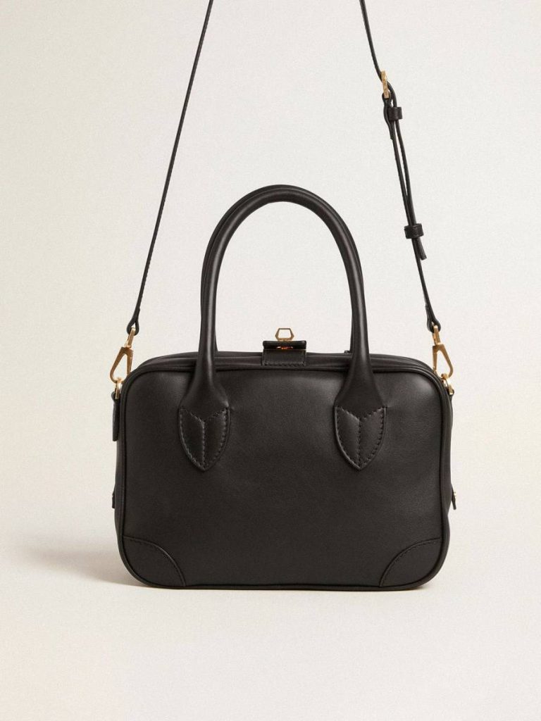 Crossbody Bags Women Golden Goose Black Vita Bag In Smooth Black Leather With Gold Details - 5