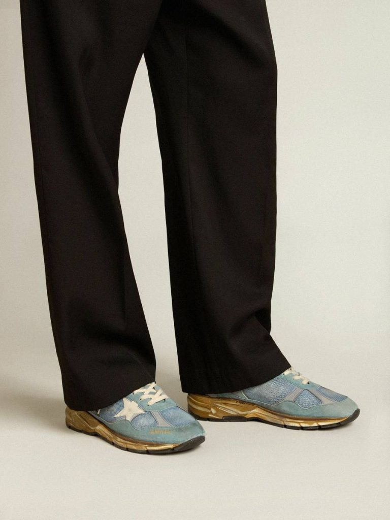 Dad-Star Golden Goose Men Men's Dad-Star In Light Blue Mesh And Suede With White Leather Star And Heel Tab - 3