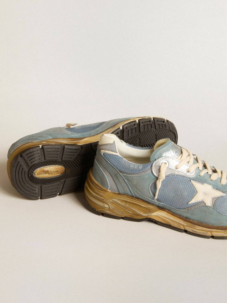 Dad-Star Golden Goose Men Men's Dad-Star In Light Blue Mesh And Suede With White Leather Star And Heel Tab - 4