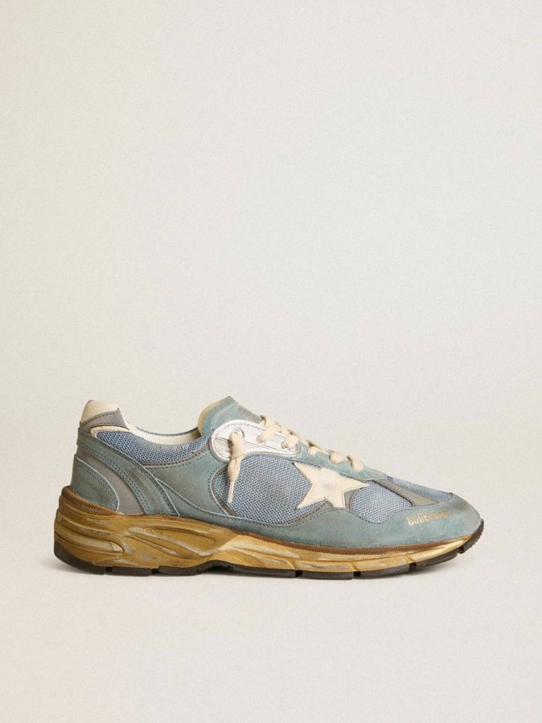 Dad-Star Golden Goose Men Men's Dad-Star In Light Blue Mesh And Suede With White Leather Star And Heel Tab - 1