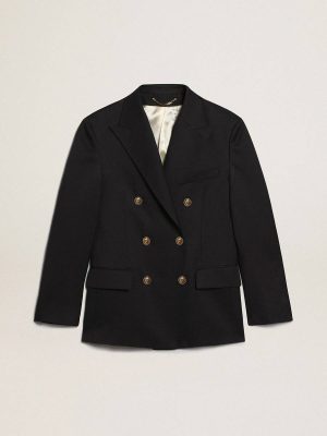 Dark Blue Blazers Men's Double-Breasted Blazer In Dark Blue Men Golden Goose - 1