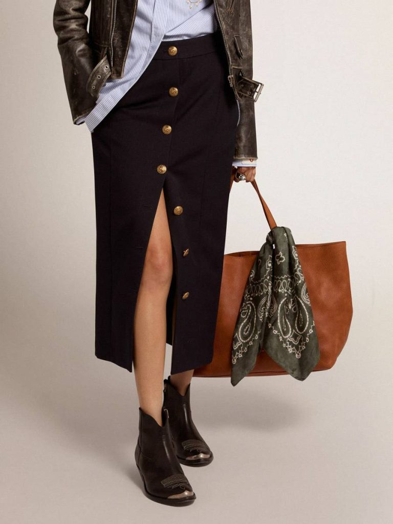 Dark Blue Golden Goose Skirts & Shorts Women's Pencil Skirt In Dark Blue Wool With Gold Heraldic Buttons Women - 2