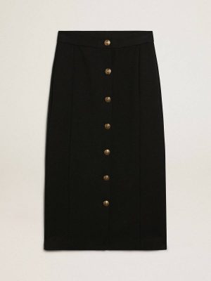 Dark Blue Golden Goose Skirts & Shorts Women's Pencil Skirt In Dark Blue Wool With Gold Heraldic Buttons Women - 1