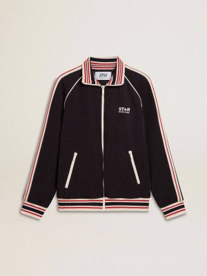 Dark Blue Men’s Dark Blue Zipped Sweatshirt With White Logo Sweatshirts Golden Goose Men - 1