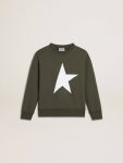 Dark Green Kids Golden Goose Topwear Selection (4-12 Years) Boys' Dark Green Sweatshirt With White Maxi Star On The Front - 1
