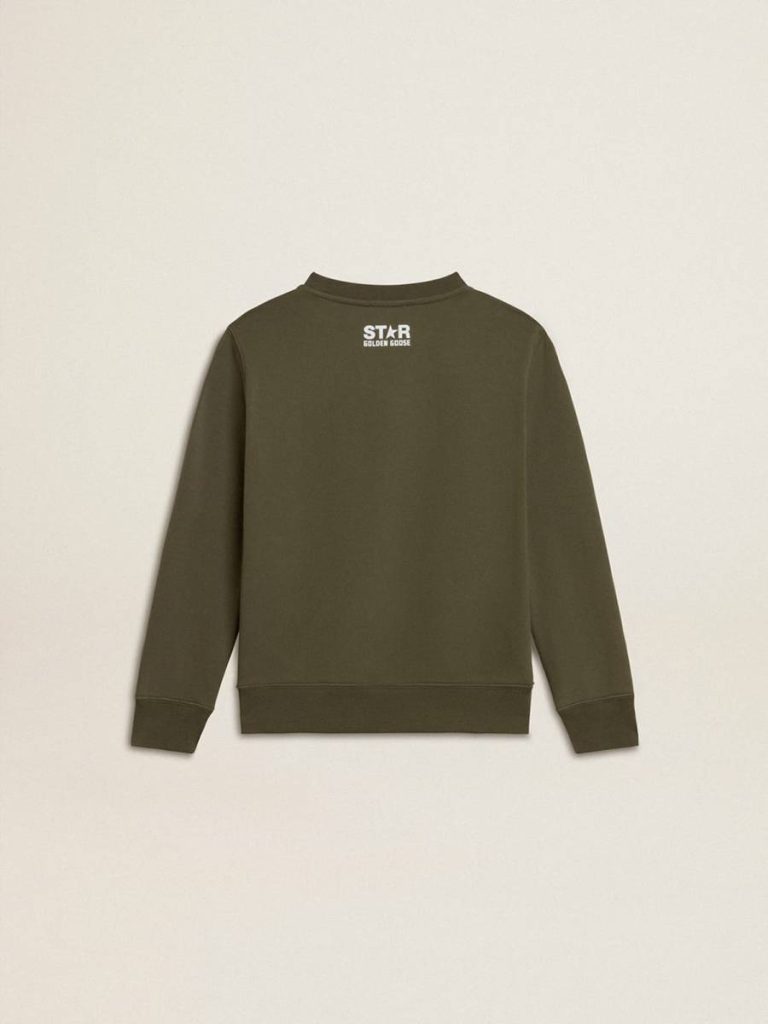 Dark Green Kids Golden Goose Topwear Selection (4-12 Years) Boys' Dark Green Sweatshirt With White Maxi Star On The Front - 2