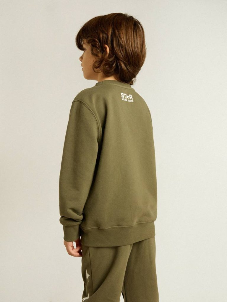Dark Green Kids Golden Goose Topwear Selection (4-12 Years) Boys' Dark Green Sweatshirt With White Maxi Star On The Front - 5