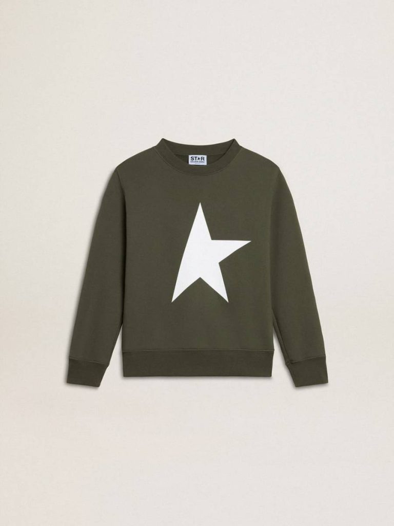 Dark Green Kids Golden Goose Topwear Selection (4-12 Years) Boys' Dark Green Sweatshirt With White Maxi Star On The Front - 1