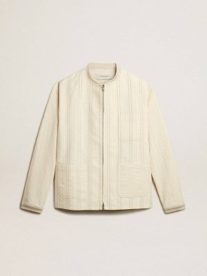 Ecru-Colored Cotton Jacket With Zip Fastening Golden Goose Coats & Jackets Men - 1
