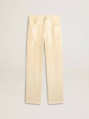Ecru Golden Goose Ecru Pants With Transparent All-Over Sequins Women Jeans & Pants - 1