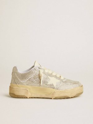 Forty2 Women’s Forty2 In White Leather And Swarovski Crystals With White Star Golden Goose Women - 1