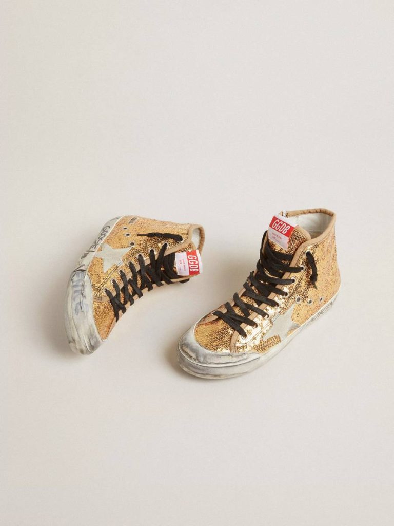 Francy Francy Penstar In Gold Paiettes With Suede Star And Bright Blue Heel Tab Women Golden Goose - 2