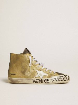 Francy Golden Goose Men Men’s Francy Lab In Golden Glitter With White Leather Star - 1