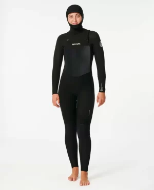 Fullsuits Women's Dawn Patrol 5/4 Hooded Chest Zip Fullsuit Wetsuit Women Rip Curl - 1