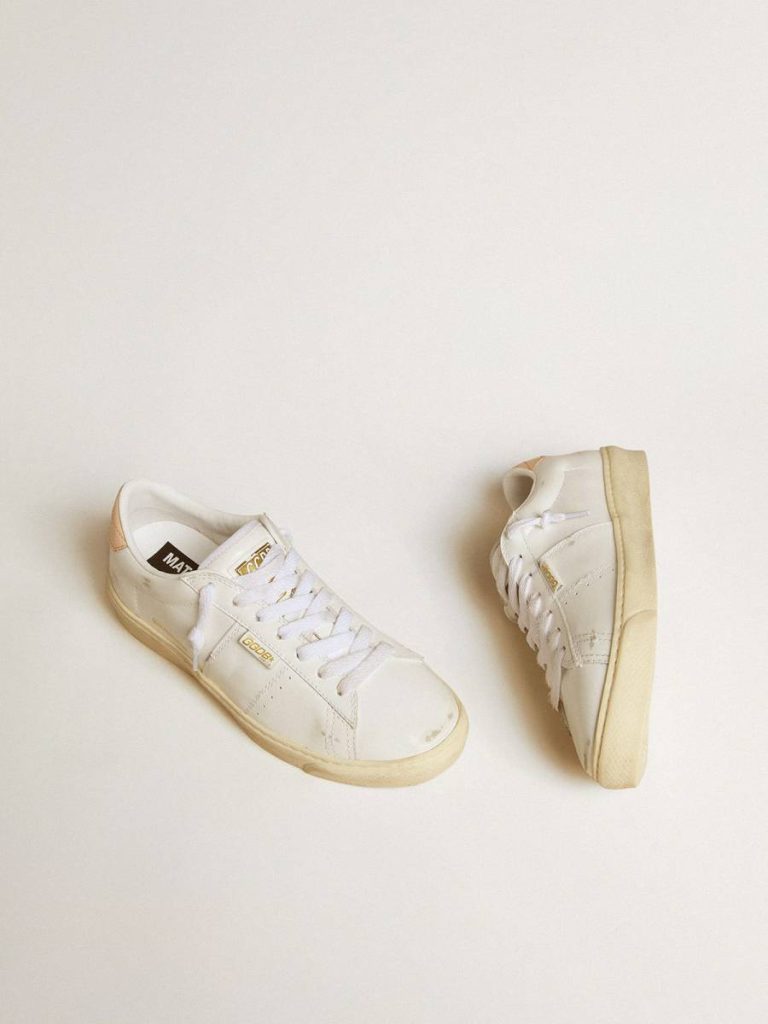 Ggdb Classics Women Golden Goose White Matchstar In Leather With Peach Pink Heel Tab - 2