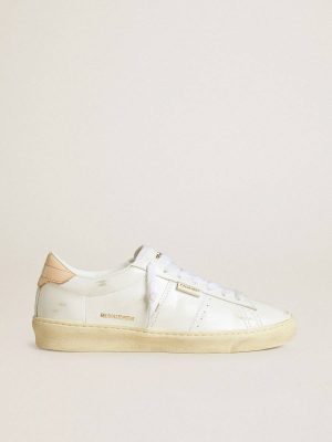 Ggdb Classics Women Golden Goose White Matchstar In Leather With Peach Pink Heel Tab - 1