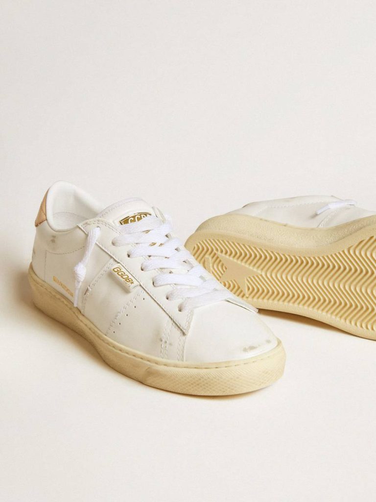 Ggdb Classics Women Golden Goose White Matchstar In Leather With Peach Pink Heel Tab - 4
