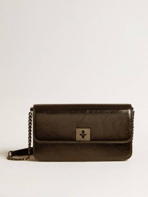 Gioia Bag In Black Glossy Leather With Metal Details Crossbody Bags Women Golden Goose Black - 1