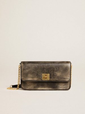Gioia Bag In Black Vintage Leather With Gold Details Golden Goose Crossbody Bags Women Black - 1