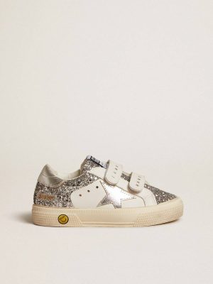 Girls (4-10 Years) Kids Bio-Based May Teen In Glitter With Silver Star And Heel Tab Golden Goose - 1
