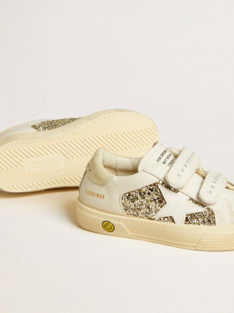 Girls (4-10 Years) Kids May School Young In Glitter With Leather Star And Suede Heel Tab Golden Goose - 3