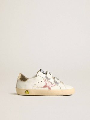 Girls (4-10 Years) Young Old School In Leather With Metallic Peach Leather Star Kids Golden Goose - 1