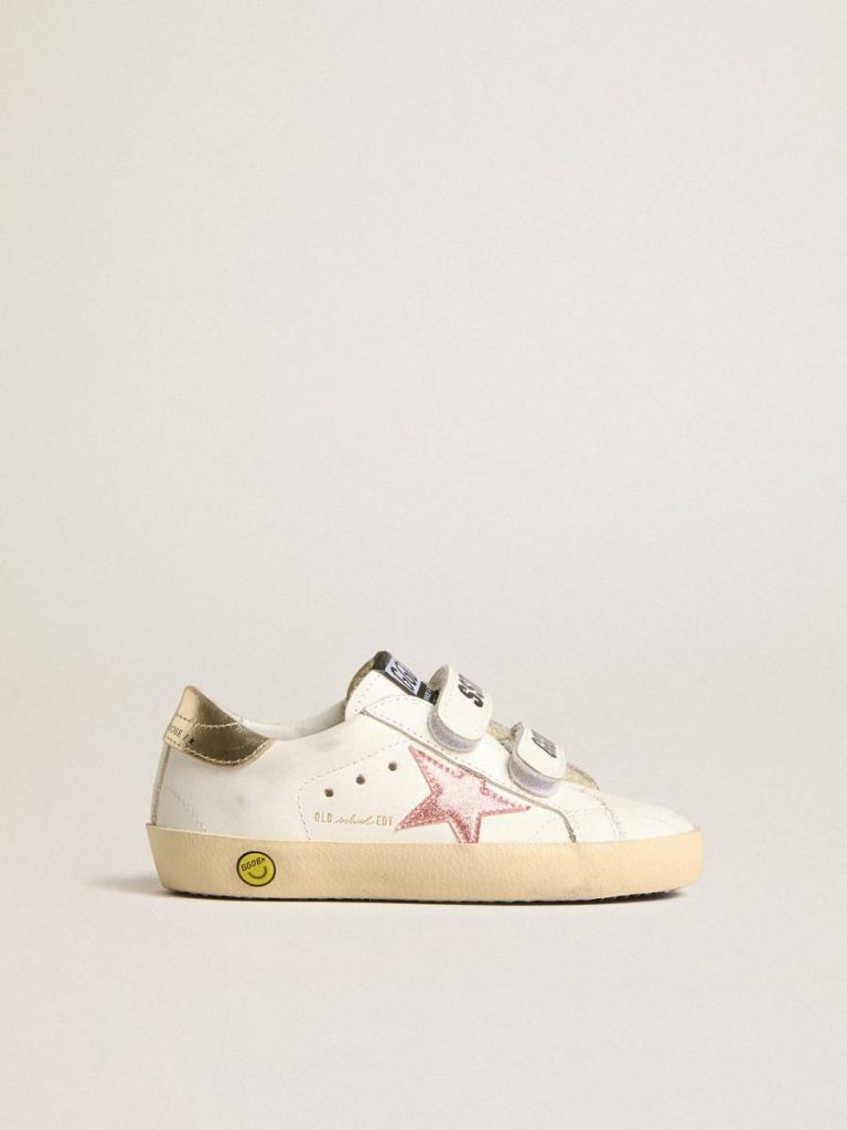 Girls (4-10 Years) Young Old School In Leather With Metallic Peach Leather Star Kids Golden Goose - 1