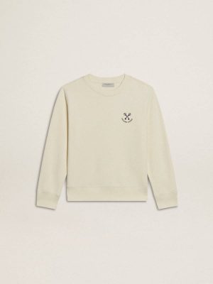Girls' T-Shirt In Worn White With Embroidery On The Front And Print On The Back Kids Aged White Topwear Selection (4-12 Years) Golden Goose - 1