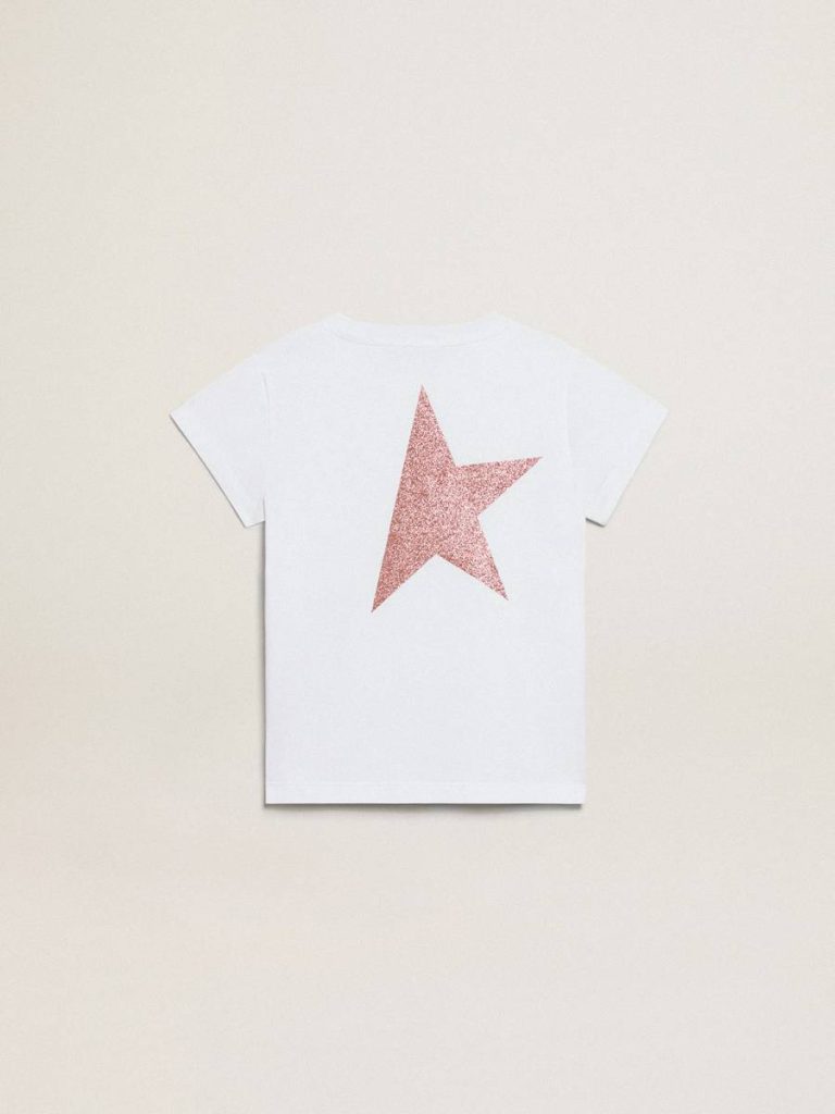 Girls’ White T-Shirt With Pink Glitter Logo And Maxi Star Kids Topwear Selection (4-12 Years) White Golden Goose - 4