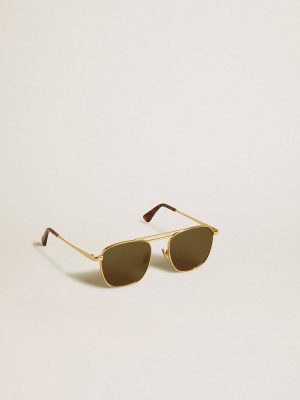 Gold Sunglasses Golden Goose Women Aviator Style Sunglasses With Gold Frame And Green Lenses - 1