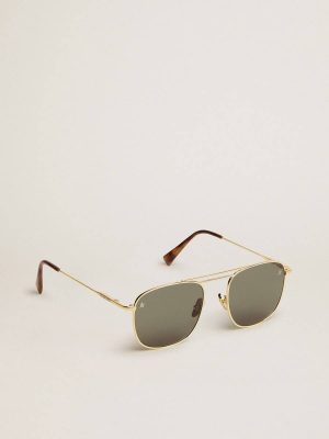 Gold Women Sunglasses Golden Goose Aviator Sunglasses With Gold Frame And Green Lenses - 1
