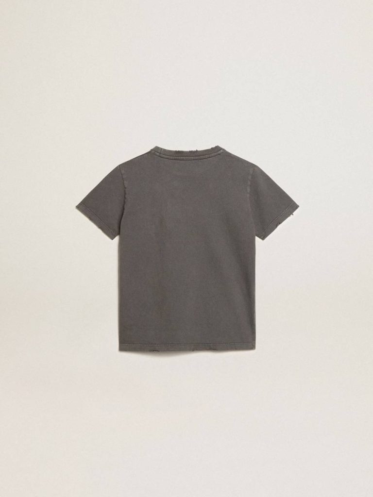 Golden Goose Anthracite Gray Boys’ T-Shirt In Gray With Distressed Treatment Topwear Selection (4-12 Years) Kids - 2