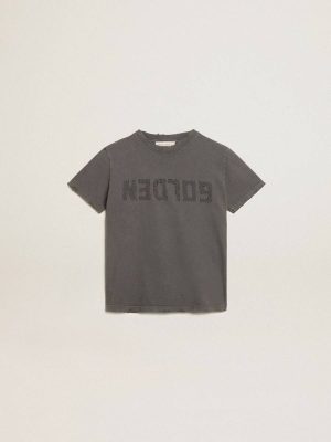 Golden Goose Anthracite Gray Boys’ T-Shirt In Gray With Distressed Treatment Topwear Selection (4-12 Years) Kids - 1